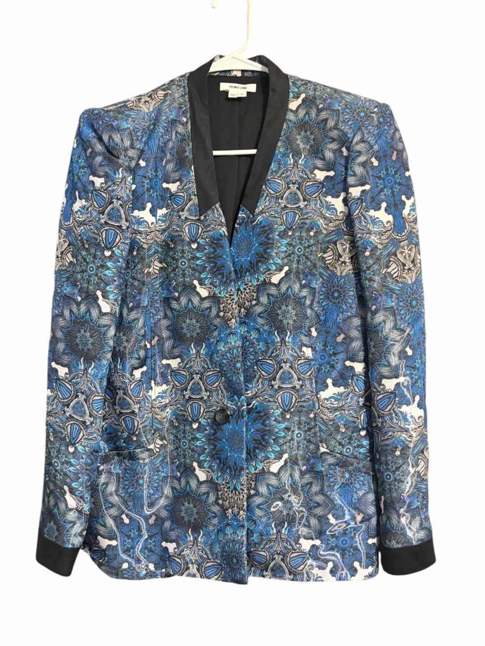 Helmut Lang Printed Blazer Size 6 Blue Multi Silk Paisley Designer Statement - Picture 3 of 6